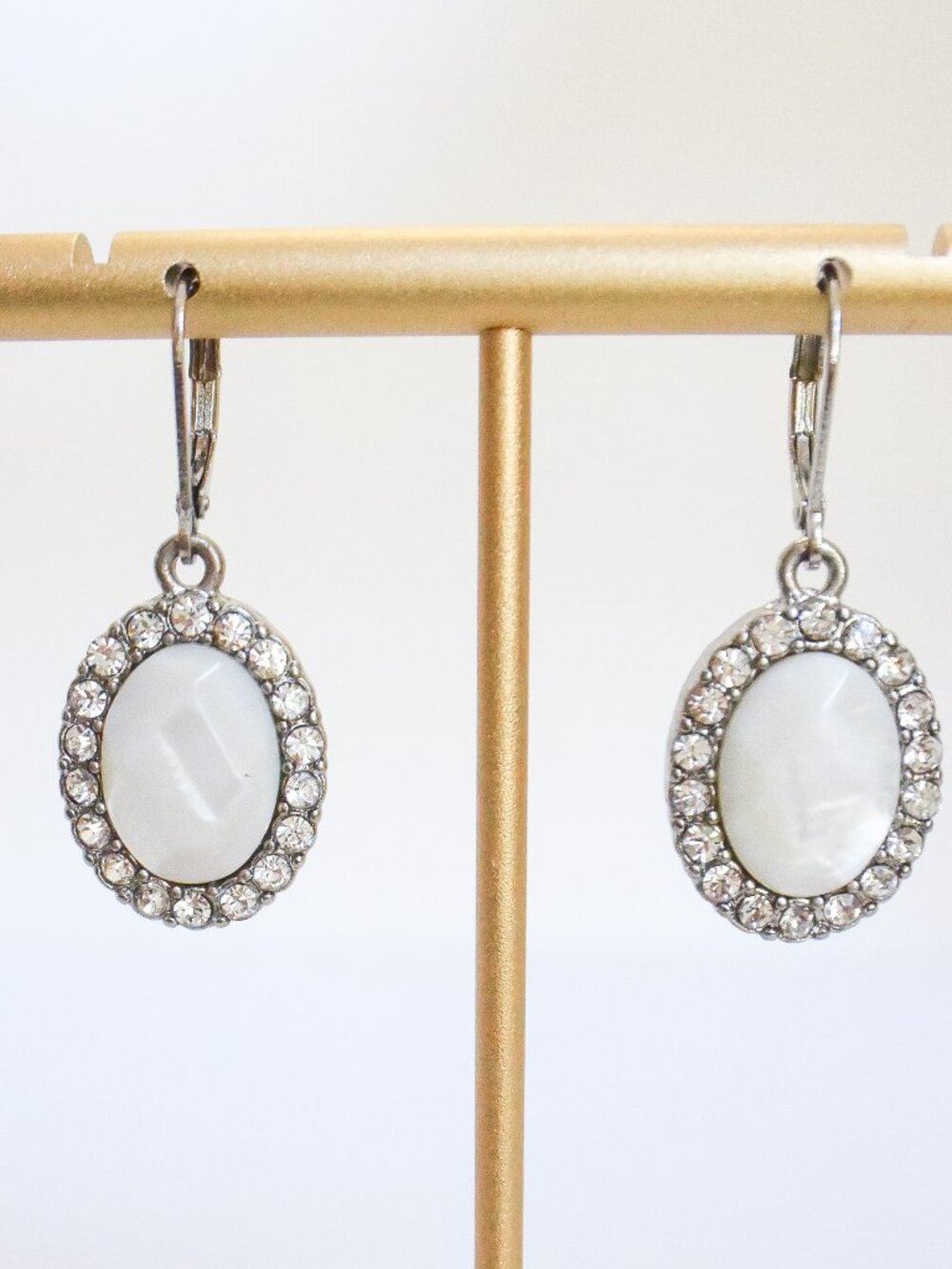 *Nordstrom* White Rhinestone Oval Dangle Earrings in Silver - FAST SHIP!